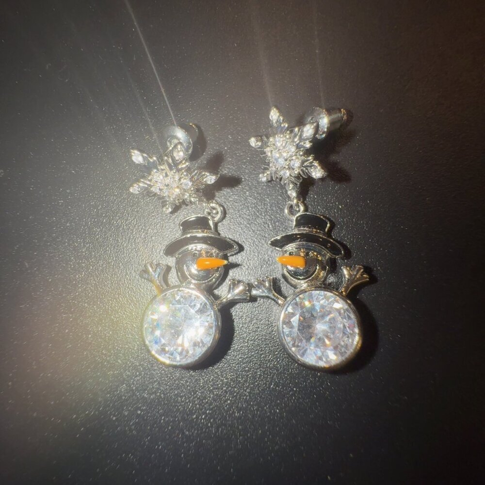 Snowman and Snowflake Drop Earrings - Picture 7 of 7
